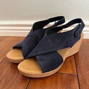 Mila Paoli Navy Blue Suede Wedge Sandals
